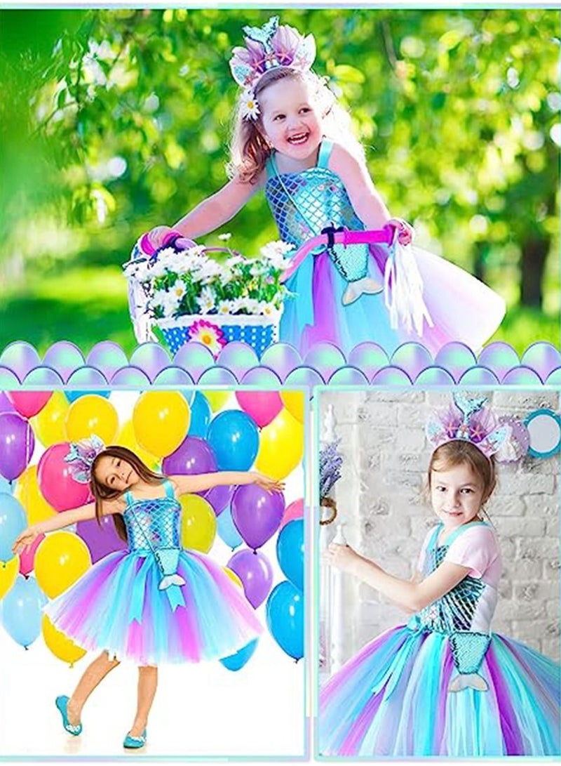 SYOSI Mermaid Tutu Dress for Girls, Kids Mermaid Costume Outfits with Headband and Bag, Princess Dress Up Sequined Mesh Skirt for Birthday Party, Prom, Gift M, Blue  - Image 5