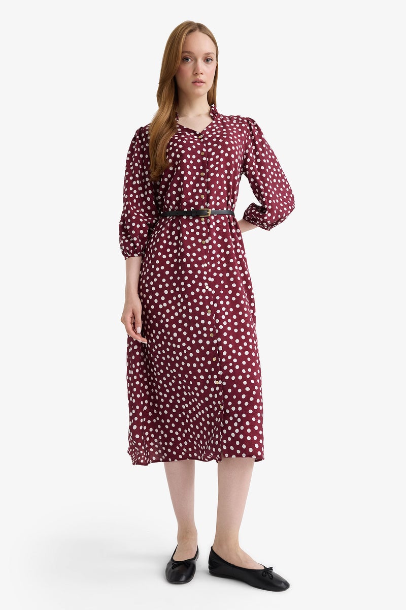 DeFacto Red Woman Relax Fit V-Neck Polka Dot Half Sleeve Dress Casual - Image 1