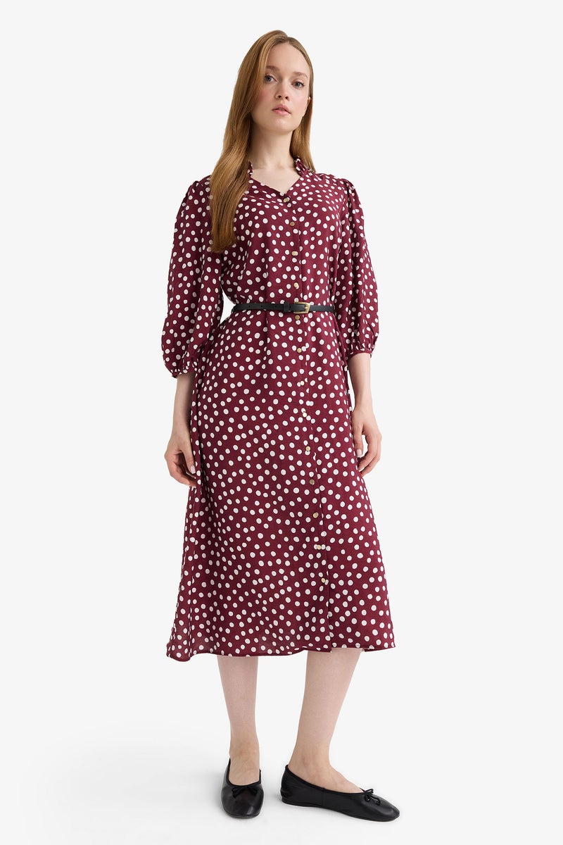 DeFacto Red Woman Relax Fit V-Neck Polka Dot Half Sleeve Dress Casual - Image 4