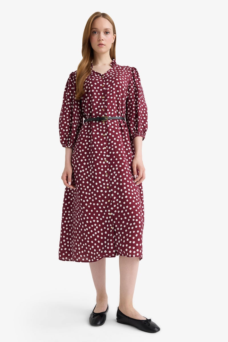 DeFacto Red Woman Relax Fit V-Neck Polka Dot Half Sleeve Dress Casual - Image 2
