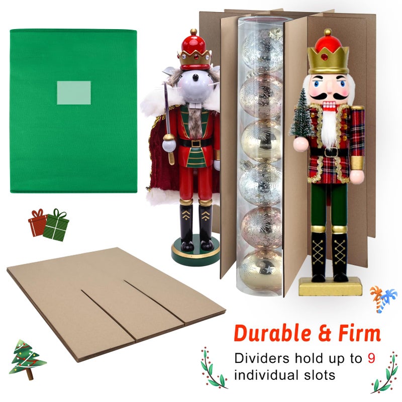 Tngan Christmas Nutcracker and Figurine Collectible Storage Box, Fits 9 Holiday Ornaments, Stores Up to 16" Tall Ornaments, Holiday Decor Organizer with Dividers, Nutcracker not Included(Green) - Image 4