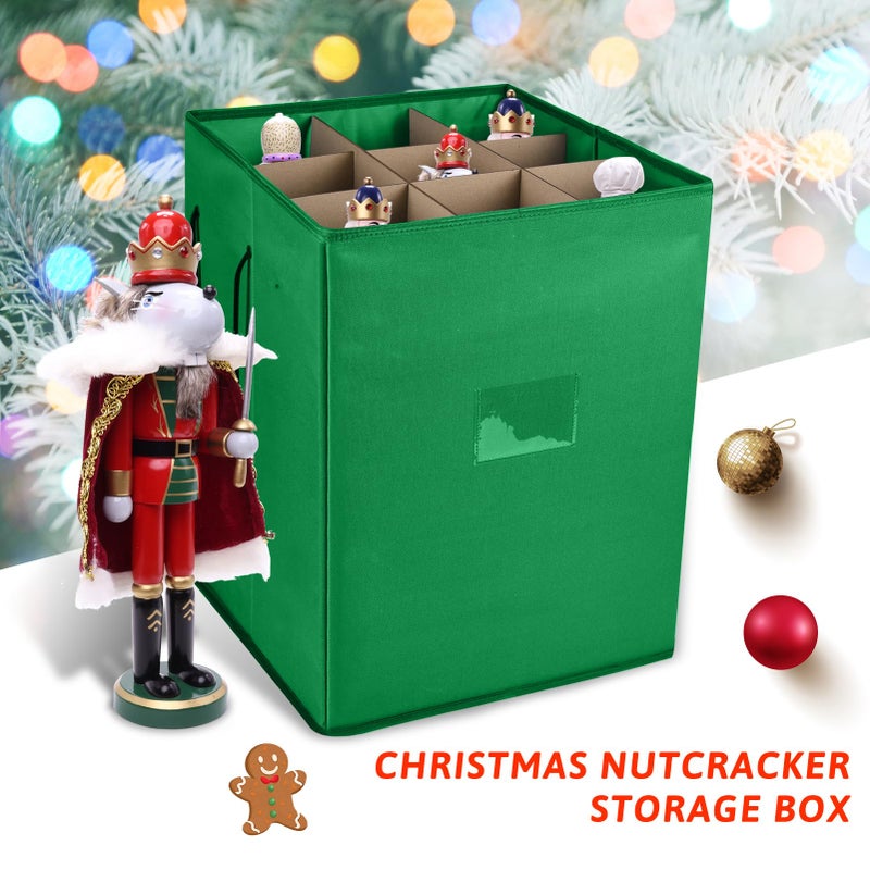 Tngan Christmas Nutcracker and Figurine Collectible Storage Box, Fits 9 Holiday Ornaments, Stores Up to 16" Tall Ornaments, Holiday Decor Organizer with Dividers, Nutcracker not Included(Green) - Image 5
