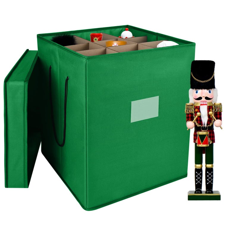 Tngan Christmas Nutcracker and Figurine Collectible Storage Box, Fits 9 Holiday Ornaments, Stores Up to 16" Tall Ornaments, Holiday Decor Organizer with Dividers, Nutcracker not Included(Green) - Image 1