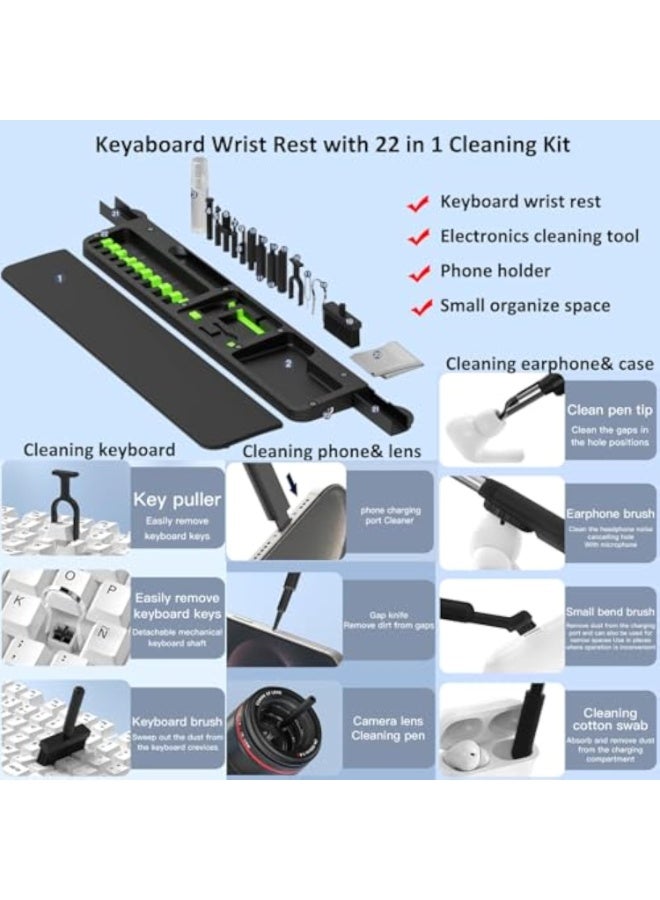 Ergonomic Keyboard Wrist Rest Cleaning Kit, 22 in 1 Cleaning Kits Wrist Rest for Keyboard, Non-Slip Springy Sponge Keyboard Rest Pad with Deep Cleaning Cleaning Tools for Earbuds, Lens, Charging Port - Image 3