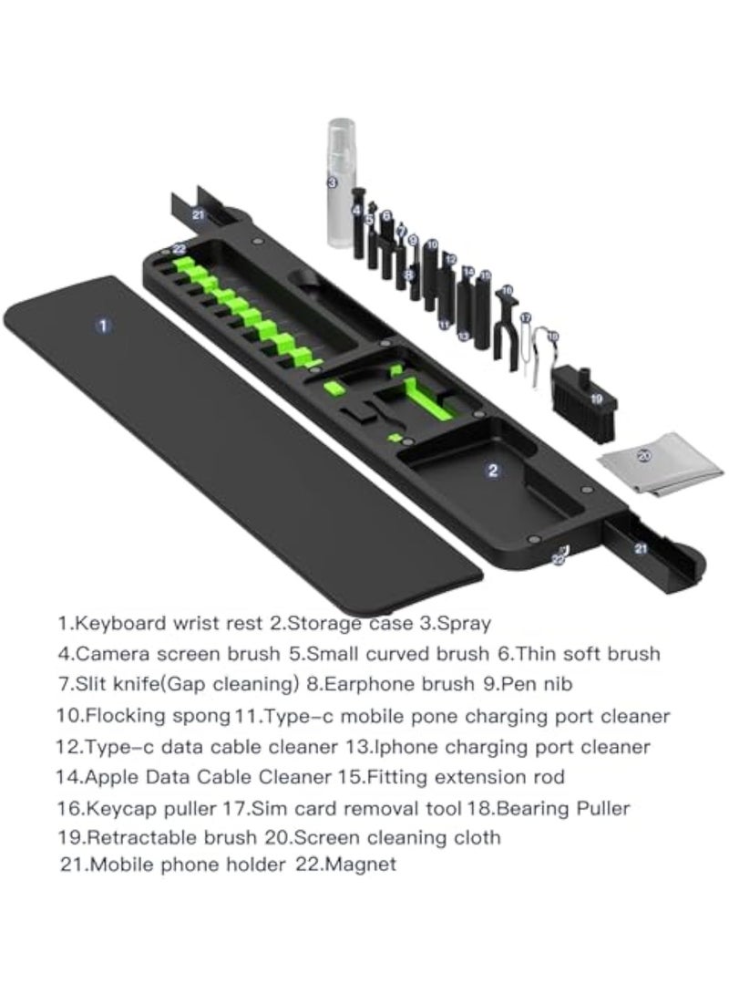 Ergonomic Keyboard Wrist Rest Cleaning Kit, 22 in 1 Cleaning Kits Wrist Rest for Keyboard, Non-Slip Springy Sponge Keyboard Rest Pad with Deep Cleaning Cleaning Tools for Earbuds, Lens, Charging Port - Image 5