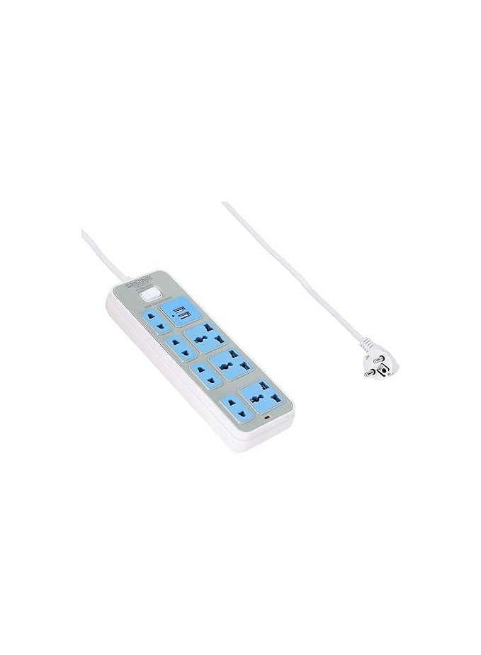 general Power strip, 3 triple outlets + 2 double outlets + 2 USB outlets, 1.5 meters long, 220 volts - white - Image 1