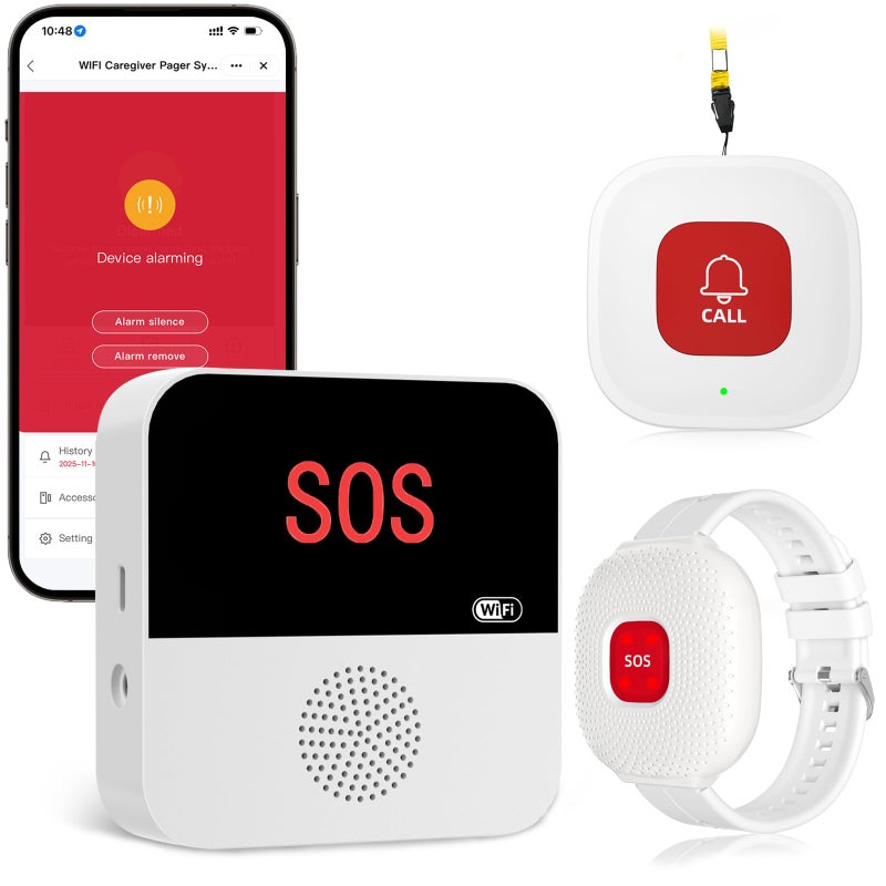 PerfeSafe Wireless Caregiver Pager Life Alert System for Seniors No Monthly Fee, Wi-Fi APP Control Medical Alert Systems for Seniors at Home, Waterproof Call Button for Elderly, Patients, Disabled - Image 1