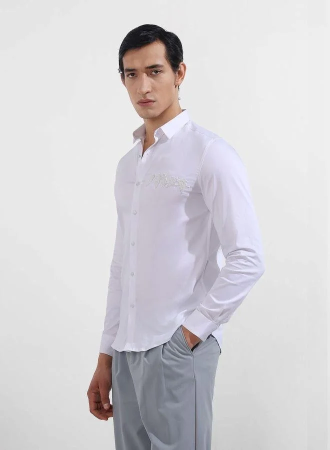 The Indian Garage Co Men Slim Fit Embroidered Cutaway Collar Full Sleeves Shirt