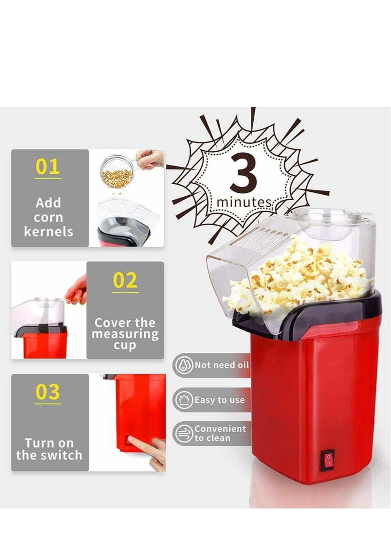 Hot Air Popcorn Popper Maker With Measuring Cup To Portion Popping Corn Kernels + Melt Butter 1400 W DAPP150V2RD04 Red - Image 4