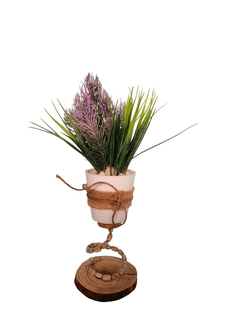 Generic Artificial plant in a white pot on a wooden piece 