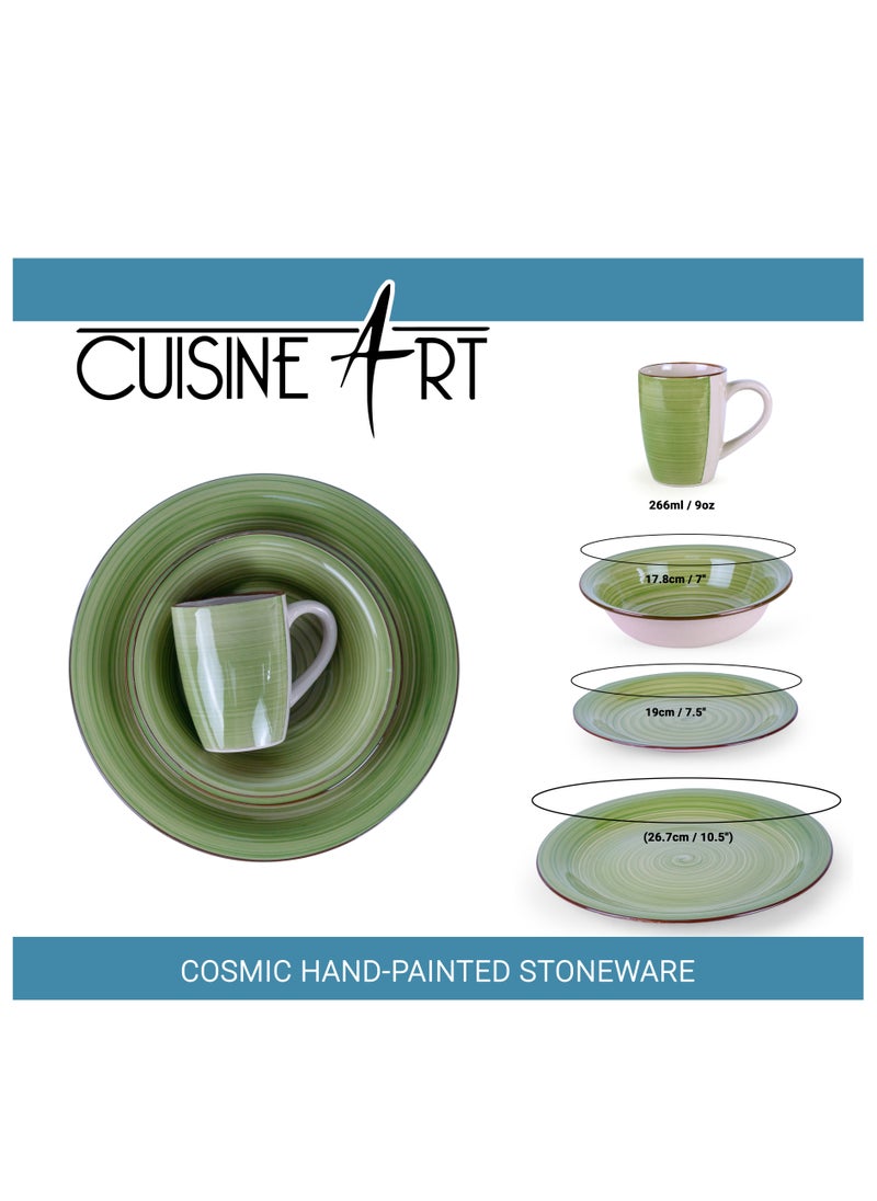 Cuisine Art - Cuisine Art Cosmic Hand-Painted Stoneware 16pcs Dinner Set – Green | 4 Dinner Plates (10.5"), 4 Dessert Plates (7.5"), 4 Soup Bowls (7"), 4 Mugs (9oz) Elegant & Durable Tableware for Home & Kitchen - Image 1