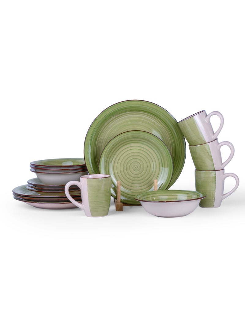Cuisine Art - Cuisine Art Cosmic Hand-Painted Stoneware 16pcs Dinner Set – Green | 4 Dinner Plates (10.5"), 4 Dessert Plates (7.5"), 4 Soup Bowls (7"), 4 Mugs (9oz) Elegant & Durable Tableware for Home & Kitchen - Image 1