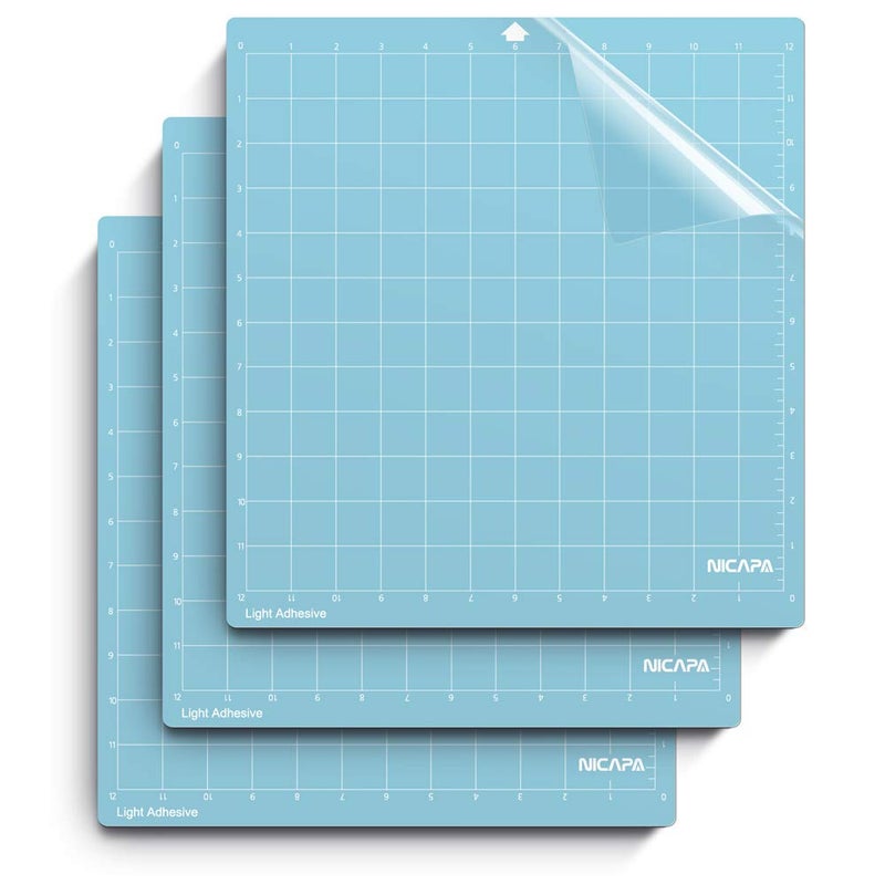 Nicapa Cutting Mat for Silhouette Cameo 3/2/1 (Light-Grip,12x12 inch 3pack) Adhesive&Sticky Non-Slip Flexible Square Gridded Blue Cut Mats Replacement Accessories Set Matts Vinyl Craft Sewing - Image 1