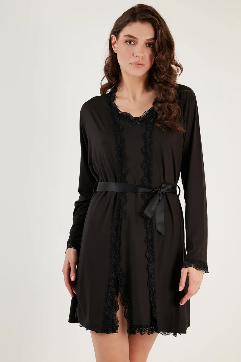 Lela Lace Detailed Slit Dressing Gown Nightgown Women's Nightgown 6097580