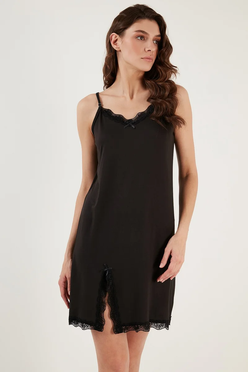 Lela Lace Detailed Slit Dressing Gown Nightgown Women's Nightgown 6097580