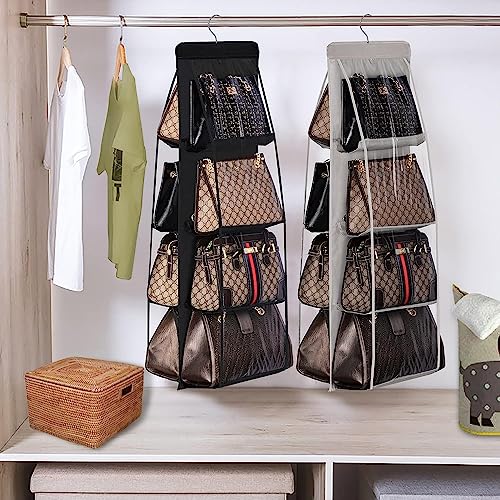 OxbOw Non Woven 8 Pocket Handbag Organizer For Ladies, Purse, Clutch, Closet Organizer For Wardrobe, Purse Organiser With Hanger, Women (8 POCKET- 110 X 35 X 35 CM- PACK OF 1, GREY) - Image 5