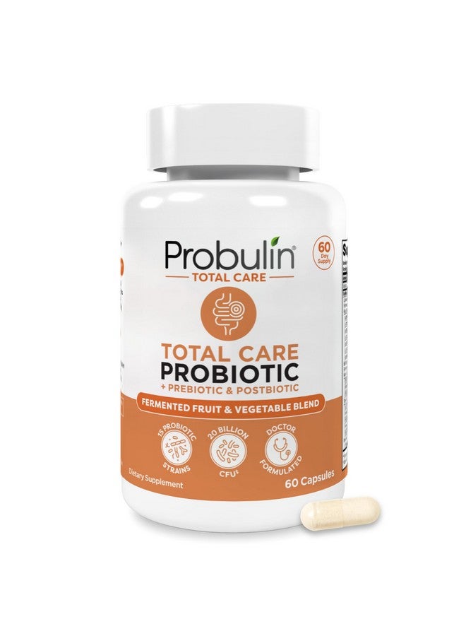 Probulin مكمل بروبيولين توتال كير البروبيوتيك، صحة الأمعاء اليومية، الهضم، وصحة المناعة كبسولات بروبيوتيك للرجال والنساء، 20 مليار وحدة تشكيل مستعمرة، نباتي، زجاجة تحتوي على 60 كبسولة - Image 1