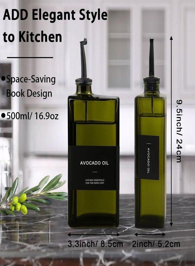Gelury Olive Oil Dispenser Bottle for Kitchen 16.9oz, UV-Blocking Oil and Vinegar Dispenser Set, Soy Sauce Dispenser, Space Saving Design for Countertop (Green, 2pcs) - Image 3