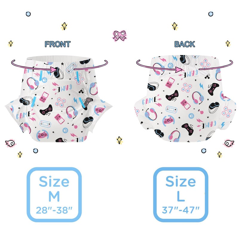 CutiePlusU Adult Diapers 2 Pieces, Incontinence Briefs with Tabs for Women and Men, Maximum Overnight Absorbency- Game Paradise (Large 37"-47") - Image 4