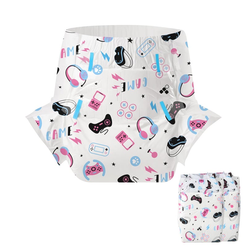 CutiePlusU Adult Diapers 2 Pieces, Incontinence Briefs with Tabs for Women and Men, Maximum Overnight Absorbency- Game Paradise (Large 37"-47") - Image 1