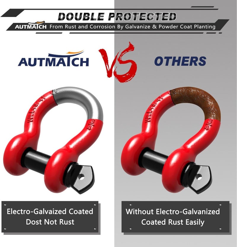AUTMATCH Shackles 3/4" D Ring Shackle (2 Pack) 41,887Ib Break Strength with 7/8" Screw Pin and Shackle Isolator & Washers Kit for Tow Strap Winch Off Road Jeep Vehicle Recovery Red & Black - Image 5