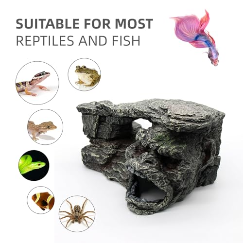relaqcc Gecko Hide Shale Scape Step Ledge, Reptile Rock Basking Platform Cave Hideout Tank Accessories Decorations, Great for Reptiles, Amphibians, Leopard Gecko, Snake, Lizard, Frogs, Turtle - Image 5