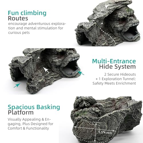 relaqcc Gecko Hide Shale Scape Step Ledge, Reptile Rock Basking Platform Cave Hideout Tank Accessories Decorations, Great for Reptiles, Amphibians, Leopard Gecko, Snake, Lizard, Frogs, Turtle - Image 4