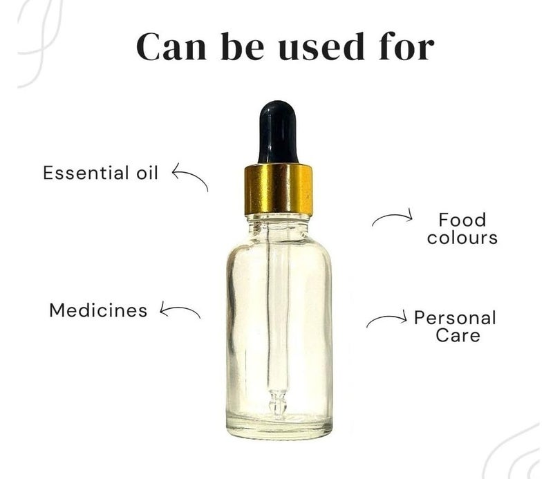 VOW 10ML Transperant Empty Glass Dropper Bottles, Golden Sleeve, Black Rubber Teat, Leakproof, Travel For Oil, Perfume, Serum, Cosmetic_Pack of 24 - Image 2