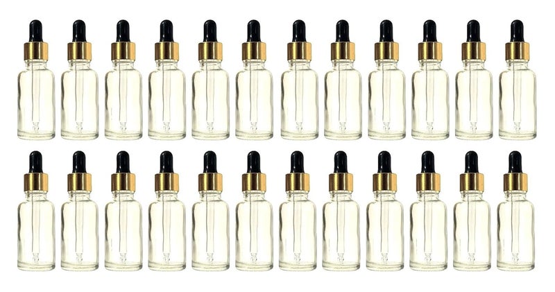 VOW 10ML Transperant Empty Glass Dropper Bottles, Golden Sleeve, Black Rubber Teat, Leakproof, Travel For Oil, Perfume, Serum, Cosmetic_Pack of 24 - Image 1