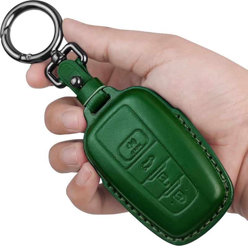 Tukellen for Toyota Key Fob Cover Genuine Leather With Keychain,Leather Key Case Protector Compatible with 2020-2022 Highlander Corolla Prius 2018-2024 RAV4 Camry Avalon C-HR GT86 -Green - Image 1