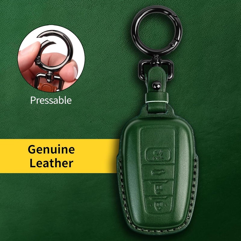 Tukellen for Toyota Key Fob Cover Genuine Leather With Keychain,Leather Key Case Protector Compatible with 2020-2022 Highlander Corolla Prius 2018-2024 RAV4 Camry Avalon C-HR GT86 -Green - Image 5