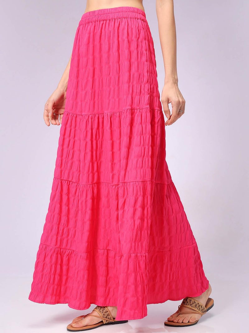 Freehand Women Flared Solid Elasticated Long Skirt (Pink_30) - Image 4
