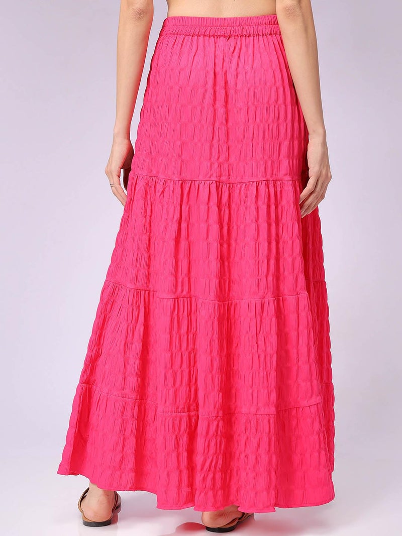 Freehand Women Flared Solid Elasticated Long Skirt (Pink_30) - Image 2