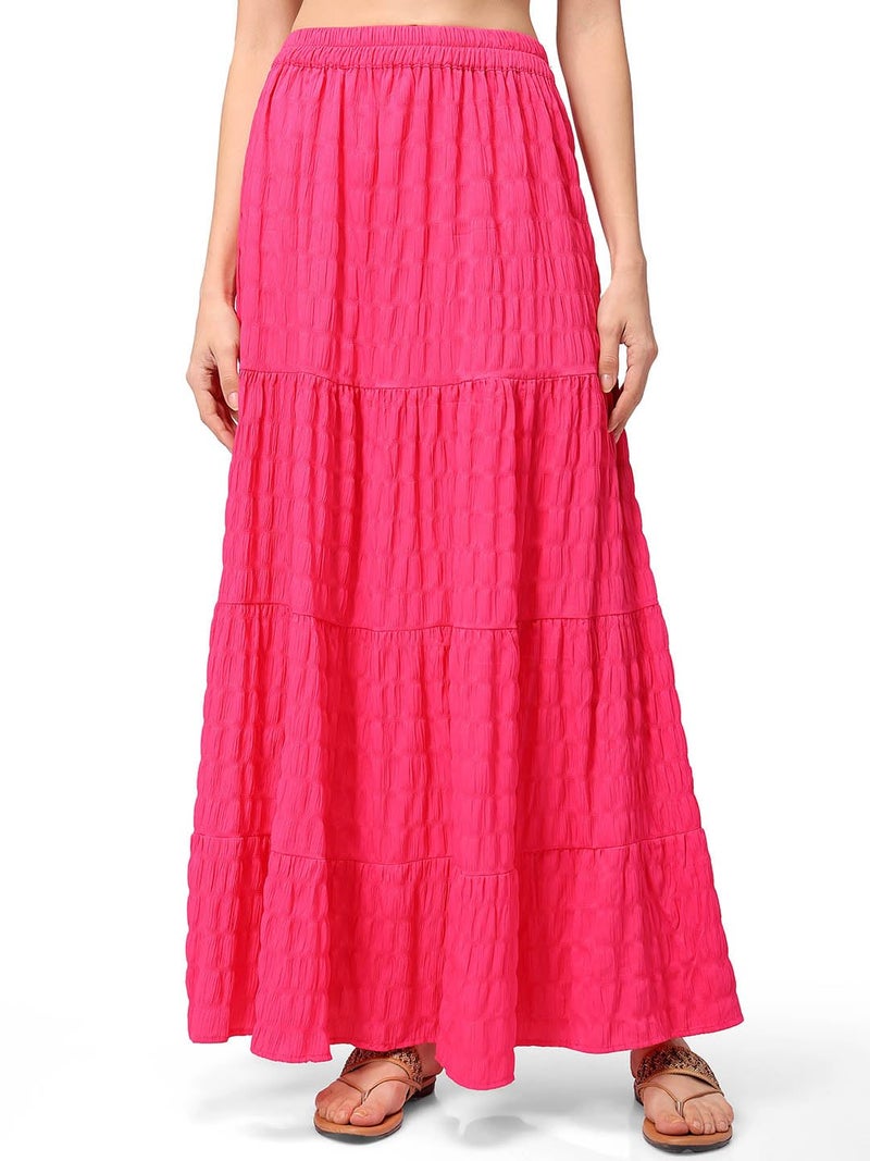 Freehand Women Flared Solid Elasticated Long Skirt (Pink_30) - Image 1