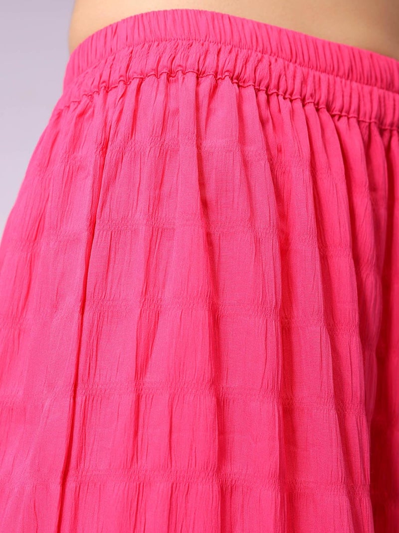 Freehand Women Flared Solid Elasticated Long Skirt (Pink_30) - Image 5
