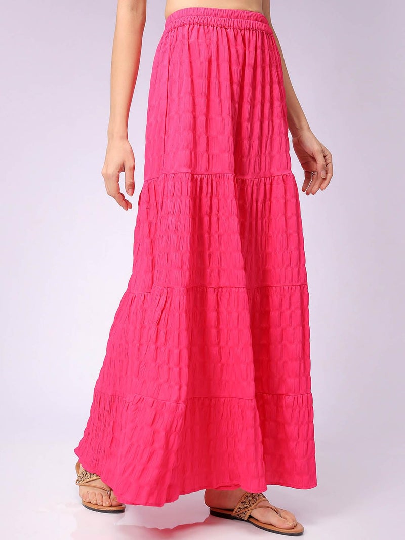 Freehand Women Flared Solid Elasticated Long Skirt (Pink_30) - Image 3
