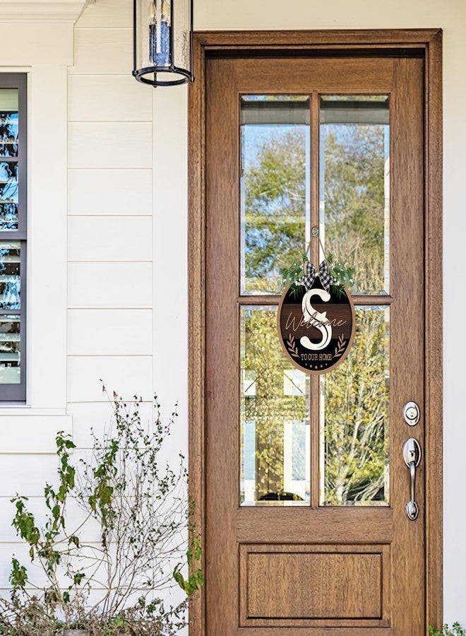 Bolisom Monogram Letter S Front Door Sign, Welcome to Our Home Family Last Name Initial Wooden Hanger Decor Housewarming Wedding Gifts, Farmhouse Rustic Wreath Indoor Wall Hanging Decoration with Bow - Image 4
