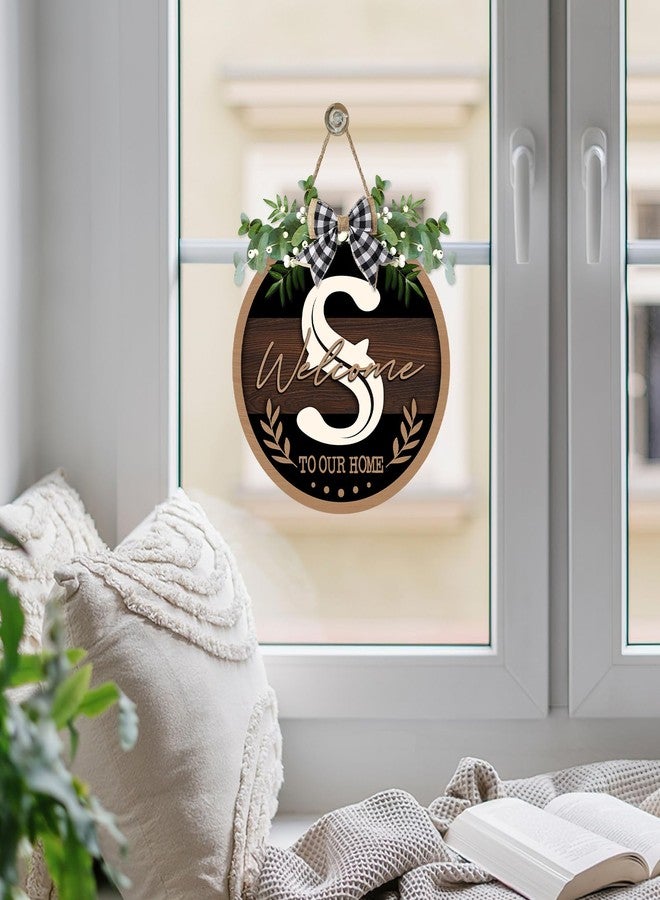 Bolisom Monogram Letter S Front Door Sign, Welcome to Our Home Family Last Name Initial Wooden Hanger Decor Housewarming Wedding Gifts, Farmhouse Rustic Wreath Indoor Wall Hanging Decoration with Bow - Image 5