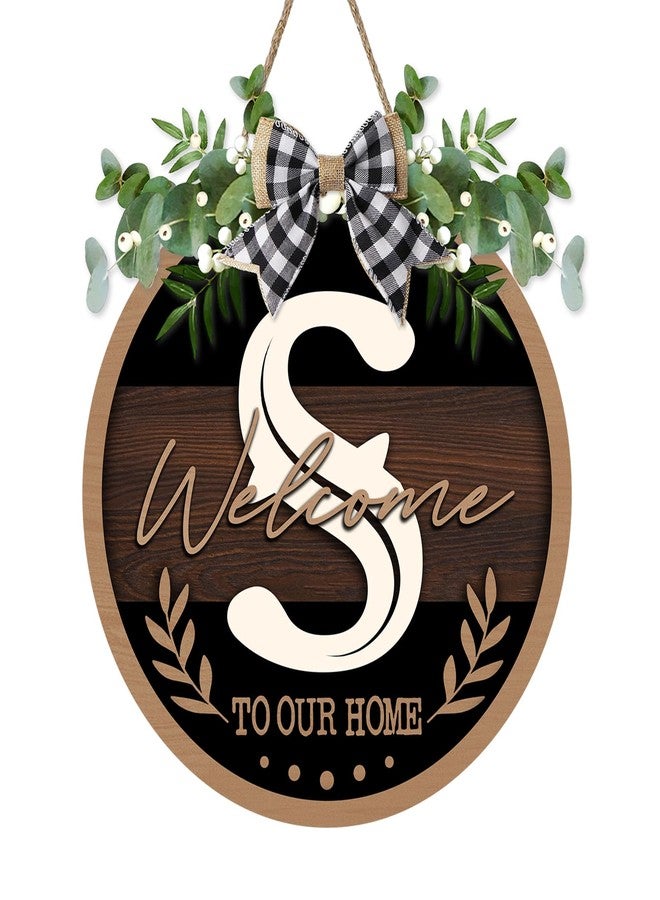 Bolisom Monogram Letter S Front Door Sign, Welcome to Our Home Family Last Name Initial Wooden Hanger Decor Housewarming Wedding Gifts, Farmhouse Rustic Wreath Indoor Wall Hanging Decoration with Bow - Image 1