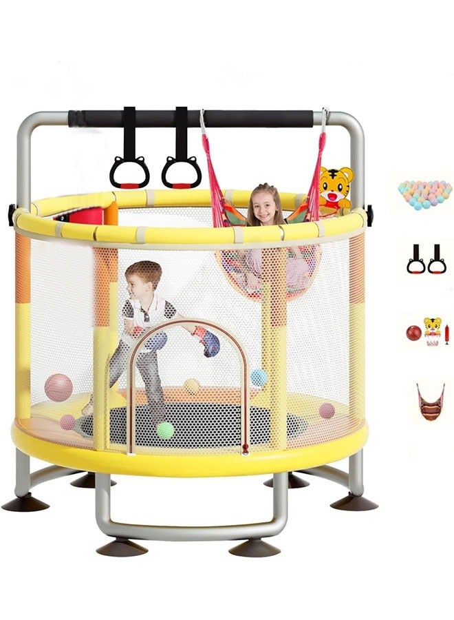Beauenty 1.5m Childrens Trampoline Horizontal Bar Indoor Home Bouncing Bed With Net Circular Handrail Suspension Ring Ocean Ball Basketball Hoop Sandbag Swing Suction Cup  - Image 1