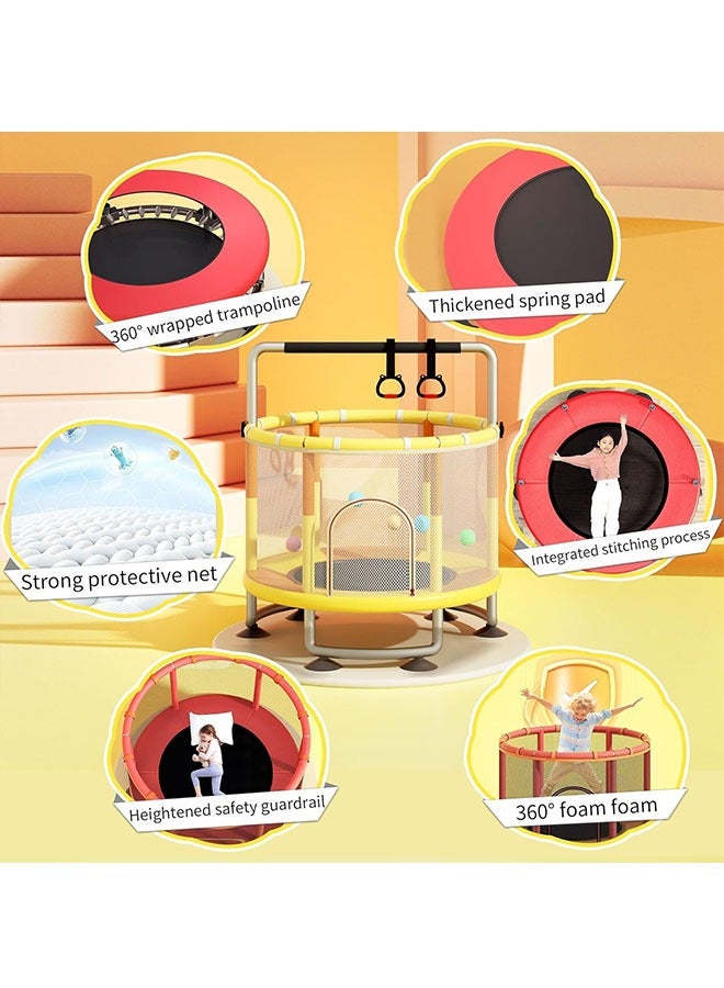 Beauenty 1.5m Childrens Trampoline Horizontal Bar Indoor Home Bouncing Bed With Net Circular Handrail Suspension Ring Ocean Ball Basketball Hoop Sandbag Swing Suction Cup  - Image 3