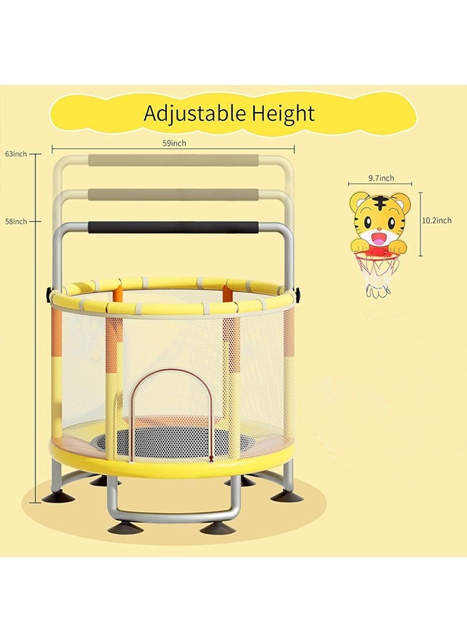 Beauenty 1.5m Childrens Trampoline Horizontal Bar Indoor Home Bouncing Bed With Net Circular Handrail Suspension Ring Ocean Ball Basketball Hoop Sandbag Swing Suction Cup  - Image 4