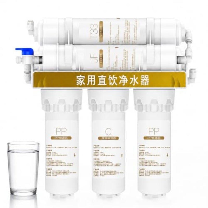 Countertop water purifier for household kitchen and office use, 5-layer filtration system with stainless steel housing, white color, removes all impurities including chlorine, heavy metals, and sediments - Image 1
