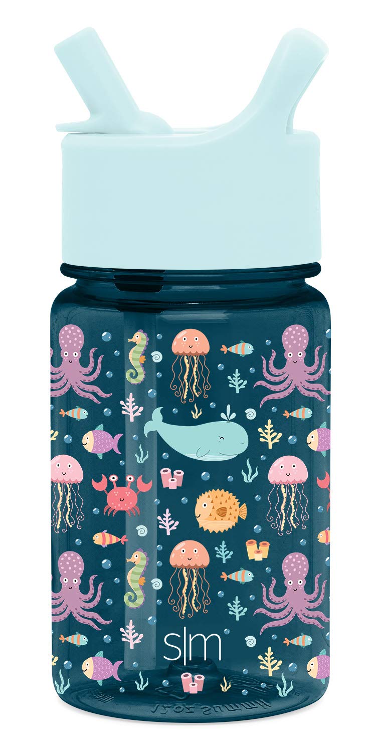 Simple Modern Kids Tritan Plastic Summit Water Bottle | 12 oz BPA-Free Cup with Covered Leak Proof Straw Lid for Girls, Boys, Toddlers | Under the Sea - Image 1