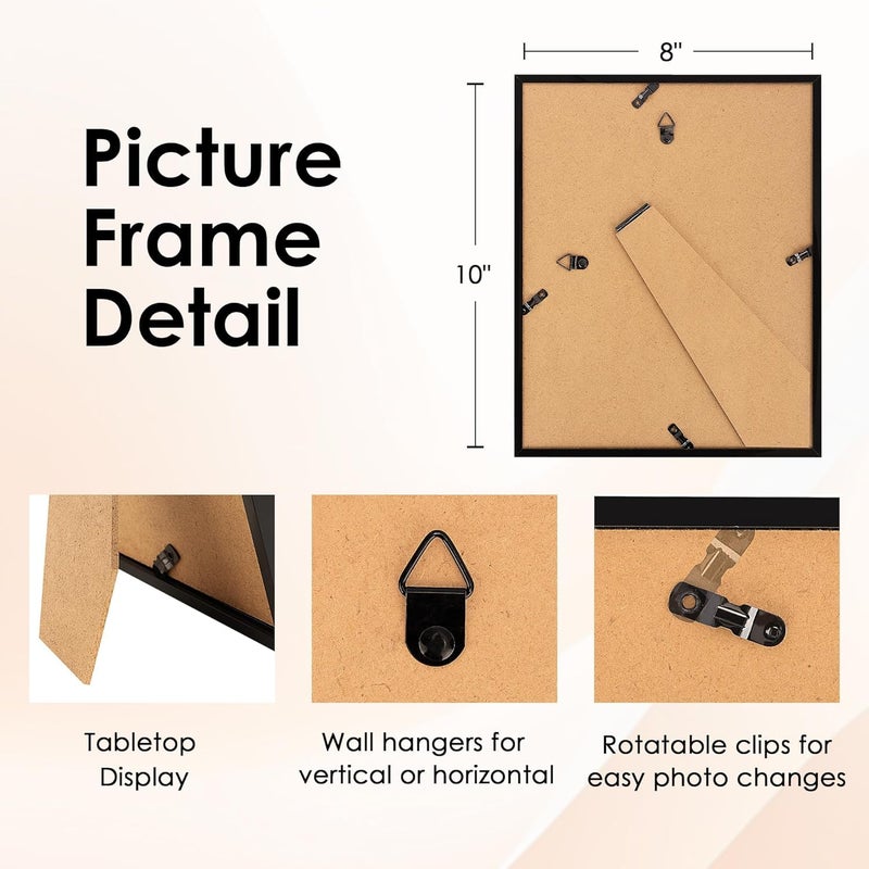 FIXSMITH 8x10 Picture Frame, Black Photo Frame with HD Plexiglass, Display Pictures 5x7 with Mat or 8x10 Without Mat, Picture Frames Collage for Tabletop or Wall Display, 1 Pack - Image 3