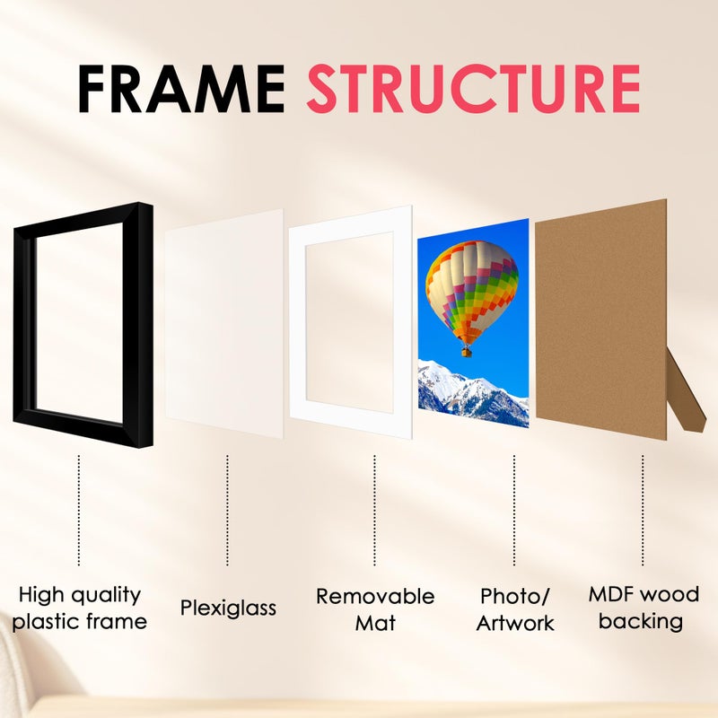 FIXSMITH 8x10 Picture Frame, Black Photo Frame with HD Plexiglass, Display Pictures 5x7 with Mat or 8x10 Without Mat, Picture Frames Collage for Tabletop or Wall Display, 1 Pack - Image 4