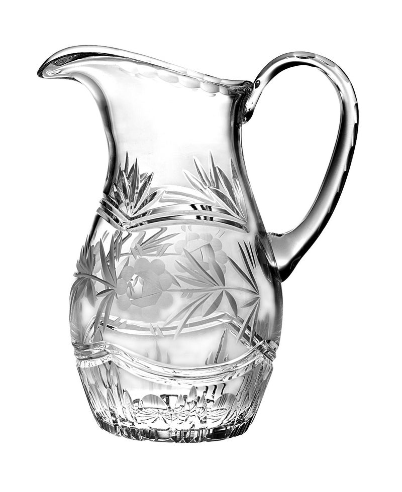 Barski Hand Cut Mouth Blown Crystal Pitcher with Handle With Rose Design 54 oz Made in Europe
