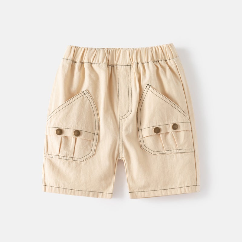Children'S Summer Five-Quarter Pants Boys' Retro Button Casual Shorts Baby Loose Mid-Pants Trendy - Image 1