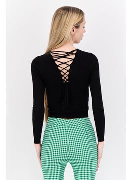 Don't Call Me Jennyfer Women Round Neck Knitted Sweater, Black  - Image 3