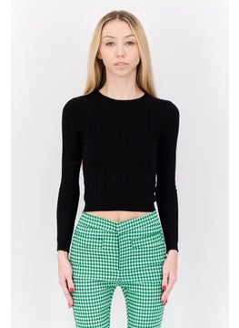 Don't Call Me Jennyfer Women Round Neck Knitted Sweater, Black  - Image 1